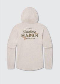 Southern Marsh Men's Three Ducks Classic Hoodie Tee in washed oatmeal - men's shirt - detail view