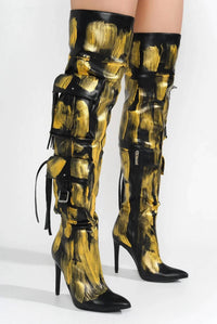 Cape Robbin - Women's Detroit Faux Leather Cargo Closed Toe Thigh High Boots