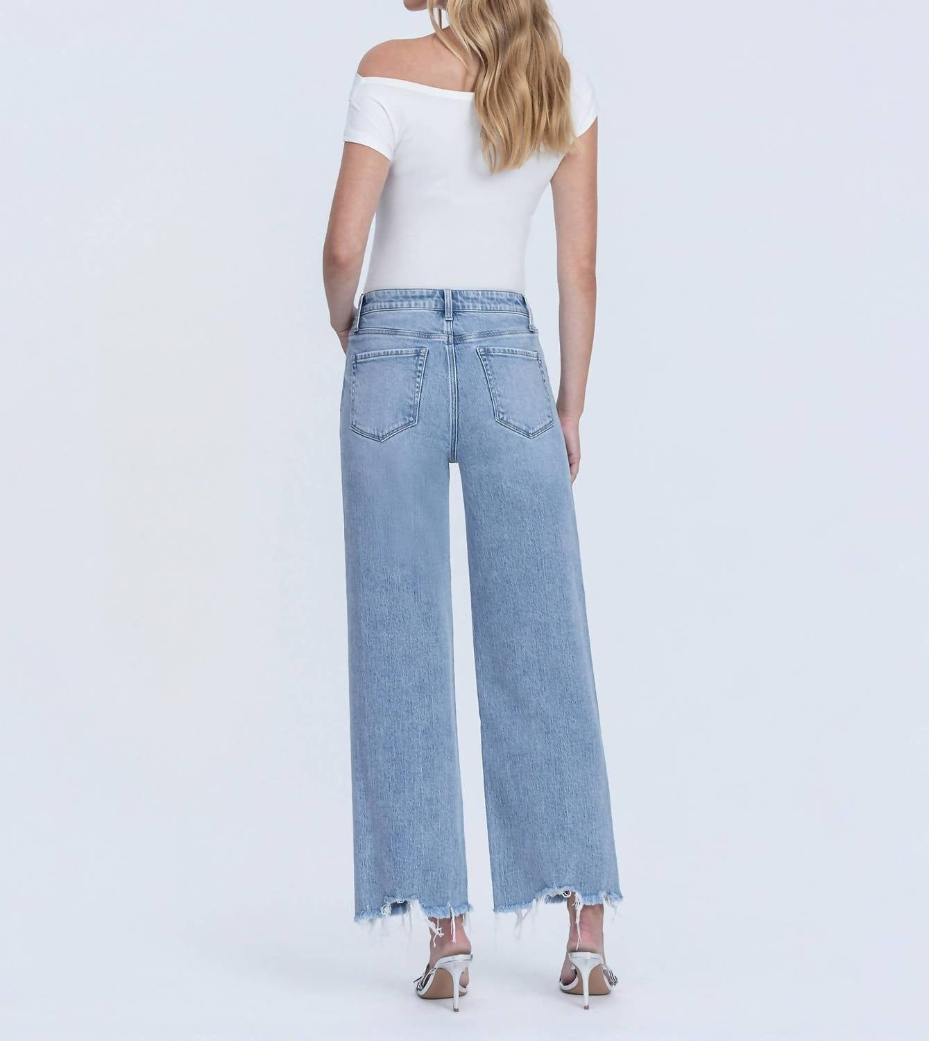 Vervet By Flying Monkey - Mid Rise Frayed Hem Ankle Wide Leg Jeans