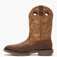 Durango Boots Men’s Steel Toe Waterproof Western Boot in burnt yellow brown - men's boots - detail view
