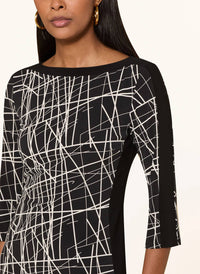 Joseph Ribkoff Abstract Lines Sheath Dress in black moonstone - women's dress - alternate view