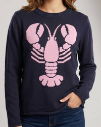 Simply Southern Lobster Knit Sweater in pink blue - women's sweater - detail view