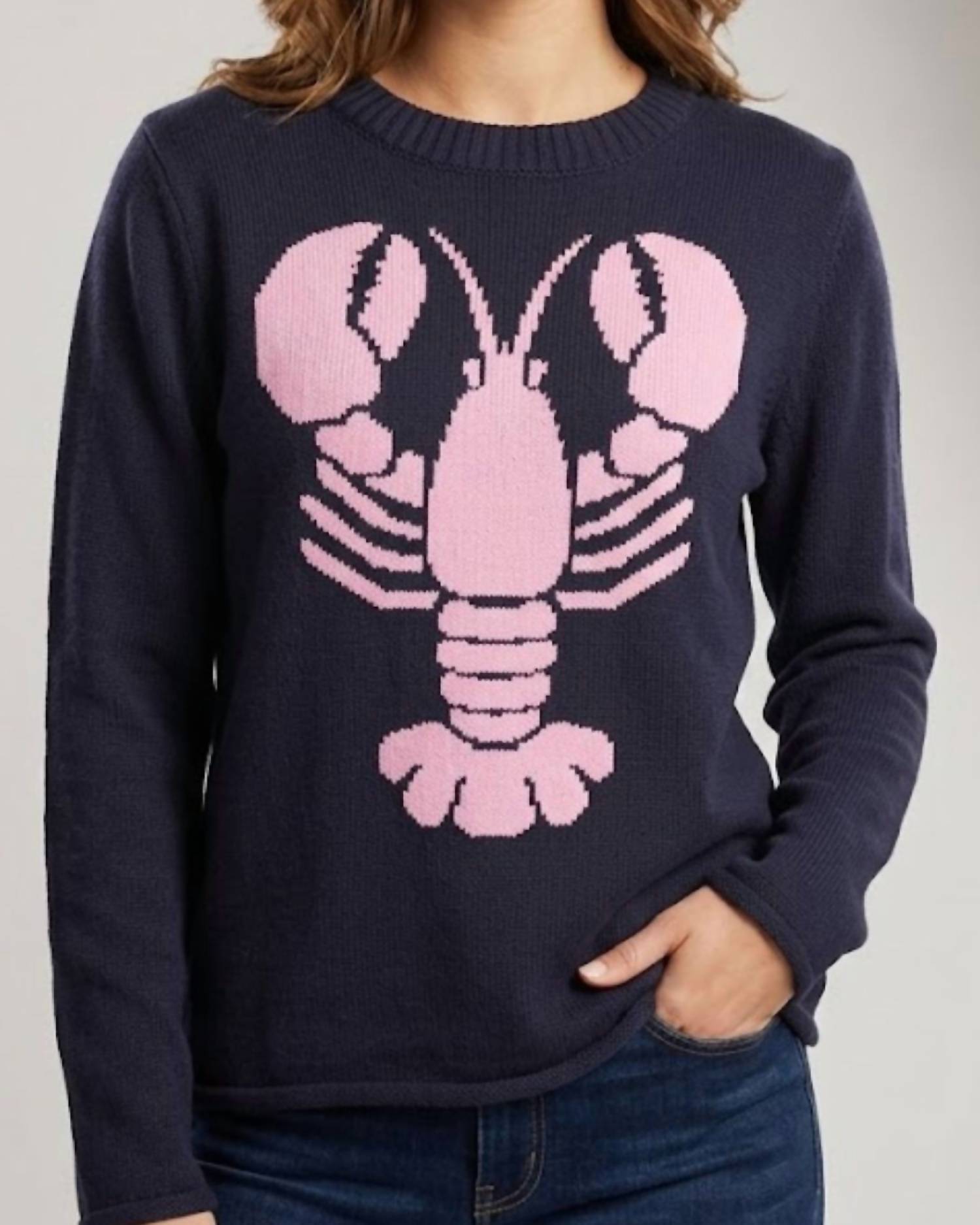 Simply Southern Lobster Knit Sweater in pink blue - women's sweater - detail view