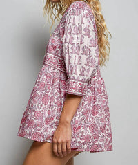 Pol - Boho Square Neck Block Print Relaxed Fit Top