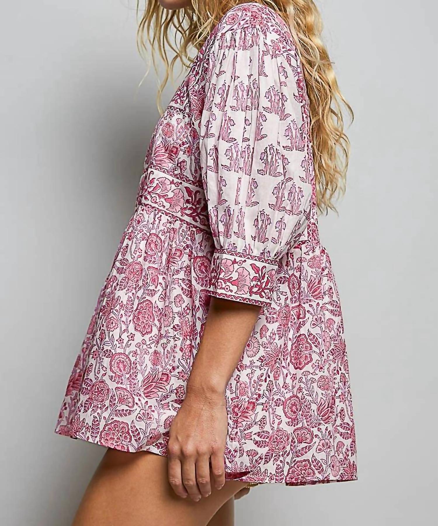 Pol - Boho Square Neck Block Print Relaxed Fit Top