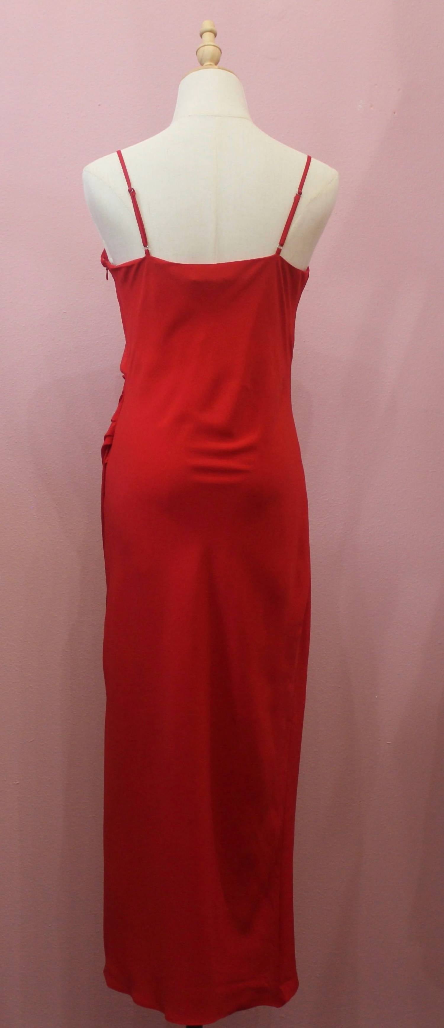 GREYLIN Women's Esther Ruched Midi Slip Dress in red - women's dress - detail view