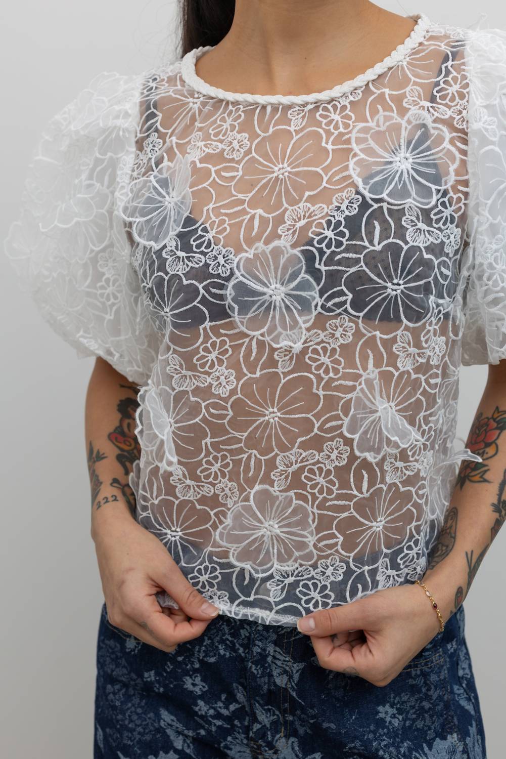Collective - Floral Embroidered Organza Blouse