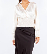 Paparazzi - Stretch Satin Solid Surplice Smock Crop Top