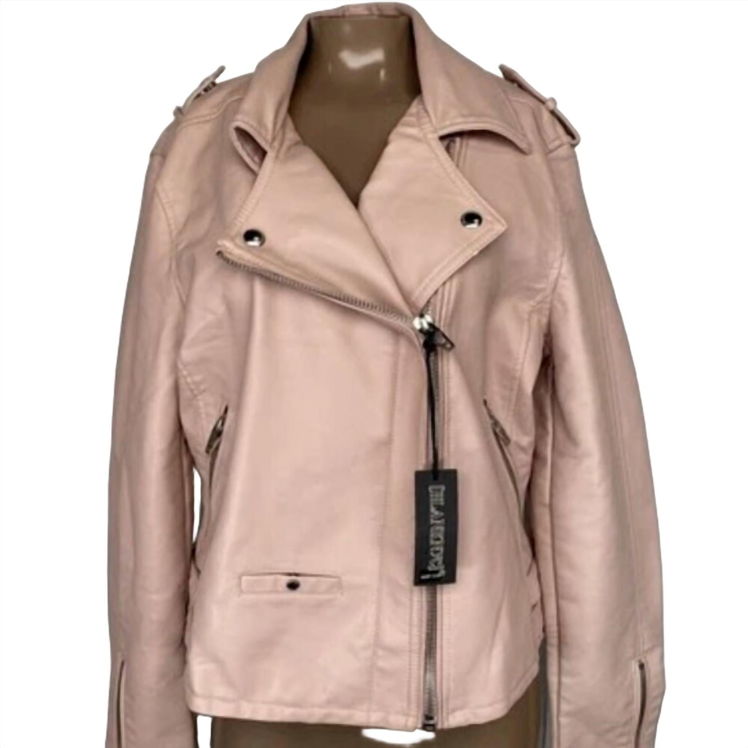 BLANKNYC Women's Faux Leather Zipper Pockets Jacket in blush pale pink - women's jacket