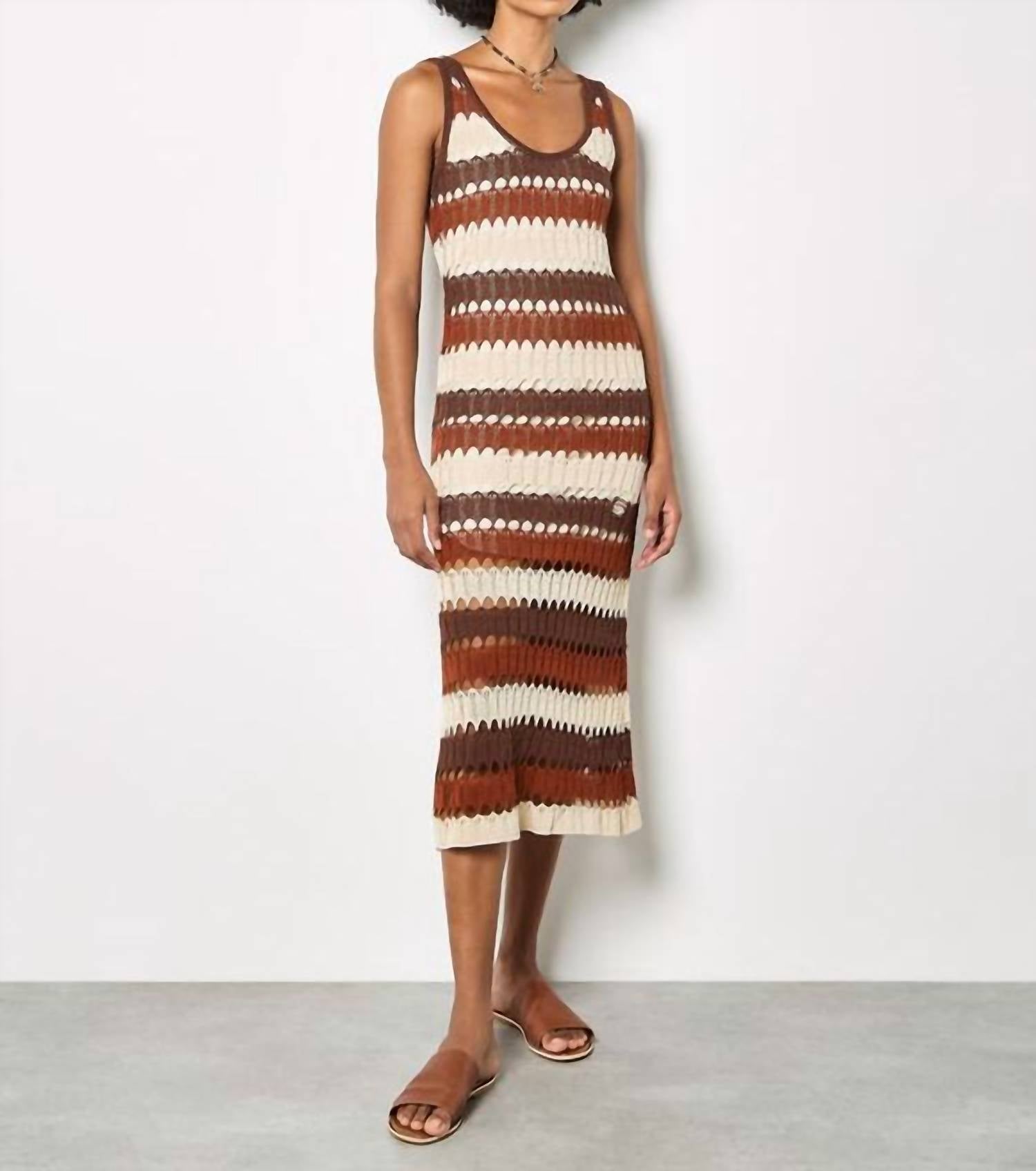 Apricot - Crochet Stripe Mid Maxi Dress