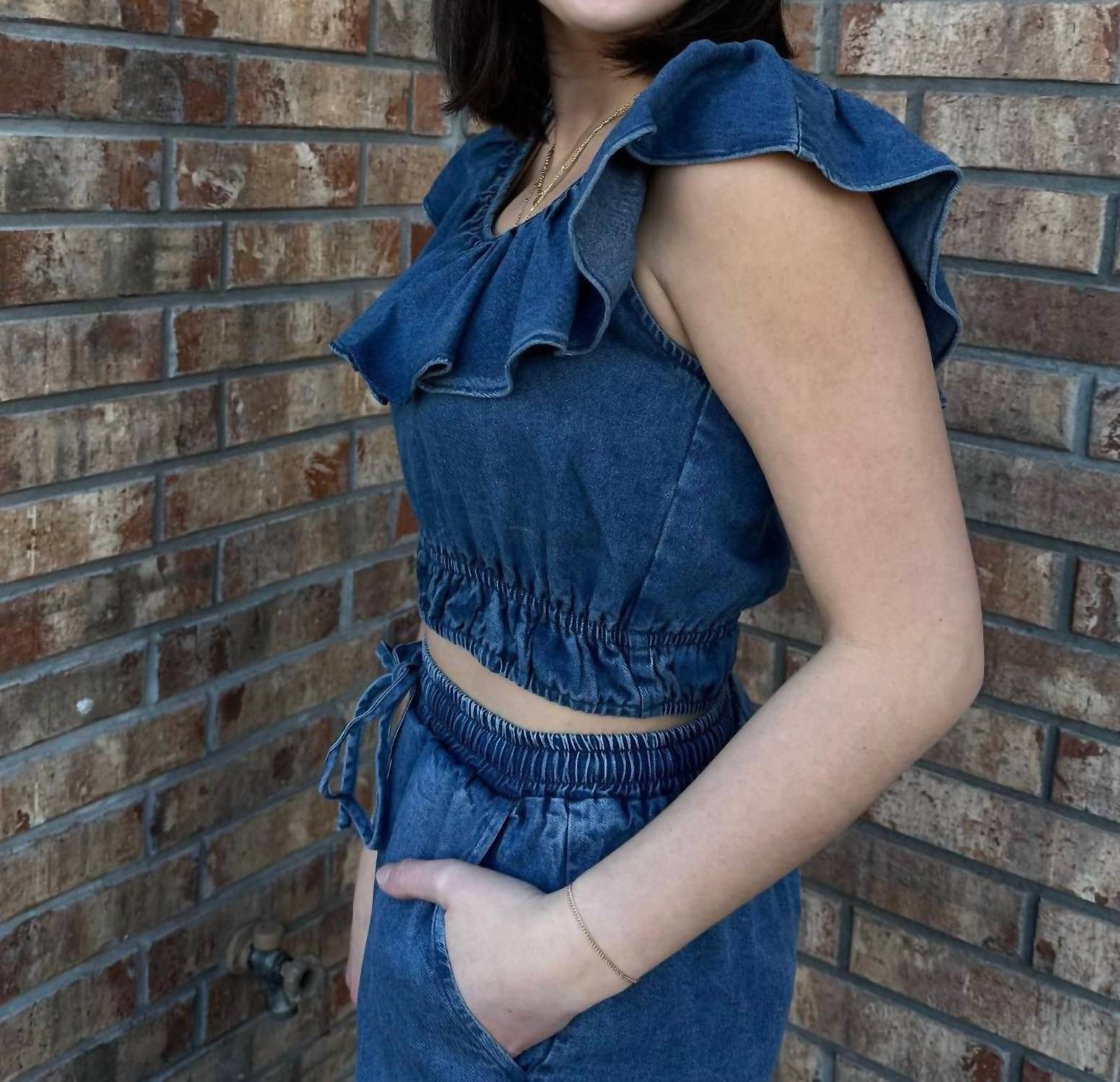 Sadie & Sage - Wide Ruffle Neckline Top