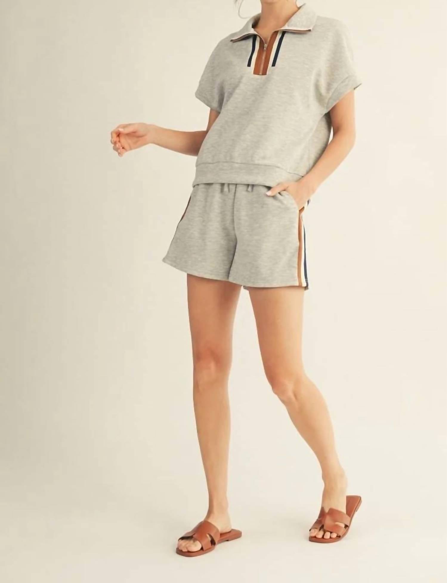 Jodifl - Color Band Accent Casual Top & Shorts Sets