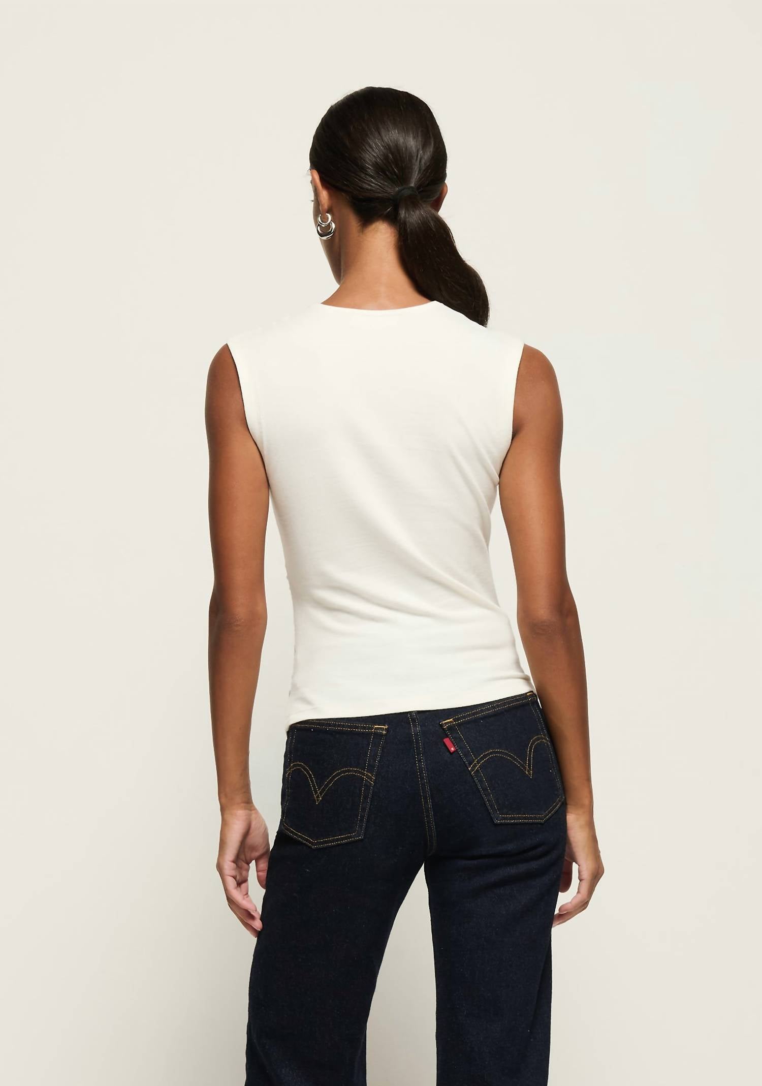Nation LTD Haven Sleeveless Tee Tank in porcelain - women's tank top - detail view