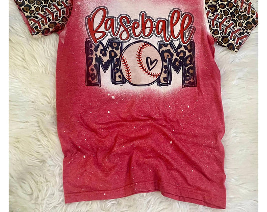 Baseball Mom Bleached Tee with Matching Sleeves