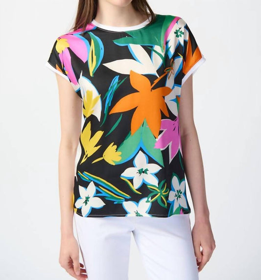 Joseph Ribkoff - Floral Print Satin and Silky Knit Top