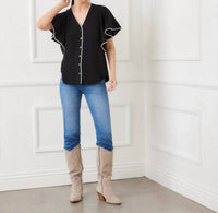 Karen Kane - Felicity Flutter Sleeve Edge Stitch Top