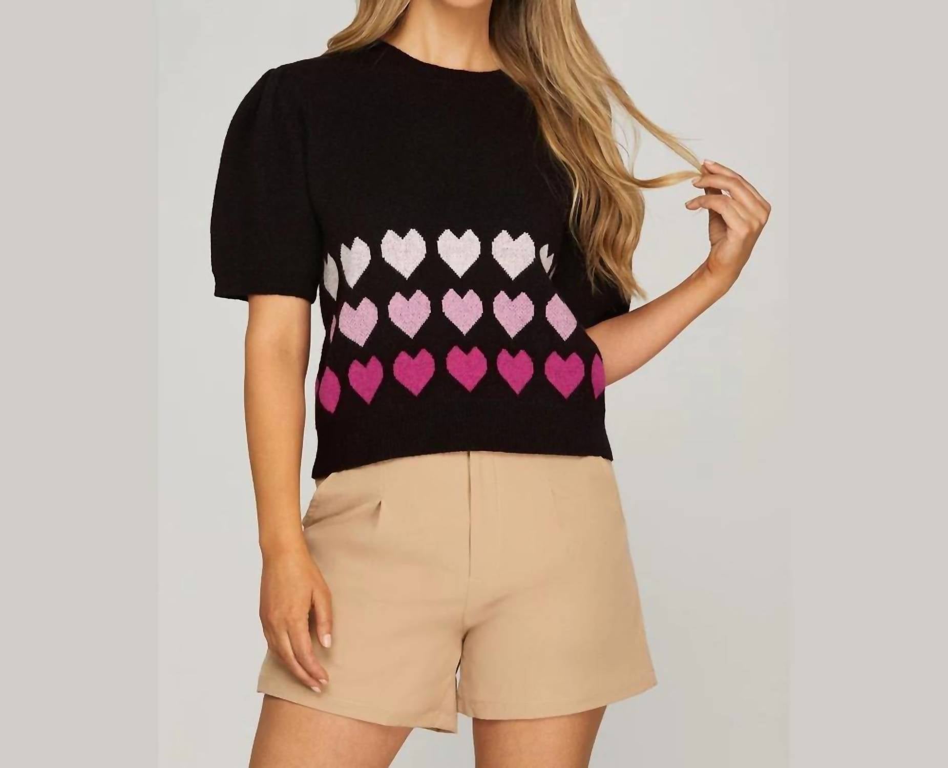 She + Sky - Heart Puff Sleeve Sweater