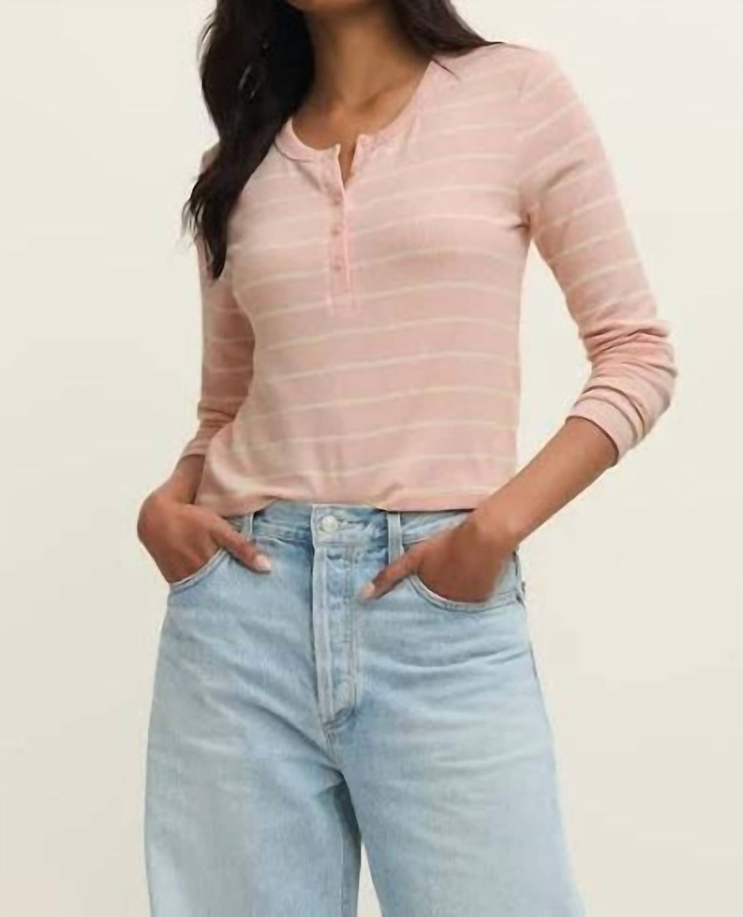 Z Supply Ferris Striped Top in pink - women's long sleeve top - detail view