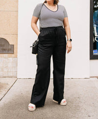 STEVE MADDEN Linen Blend Straight Leg Pants in black - women's pants