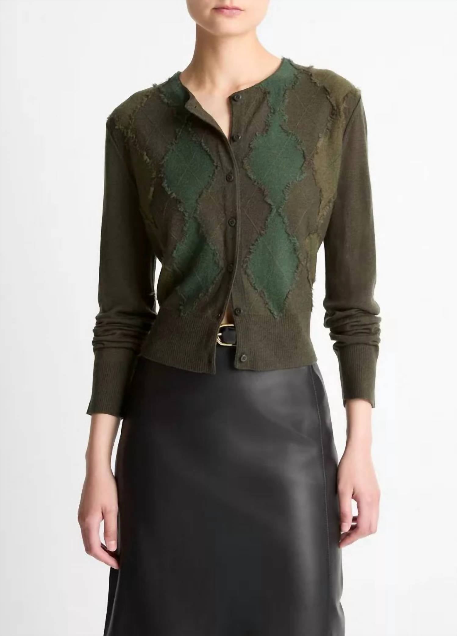 Vince - Hand Cut Argyle Cardigan