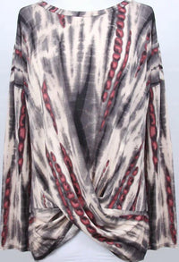 HoneyMe Curvy Women's Acid Wash Top in ivory charcoal - women's blouse - detail view