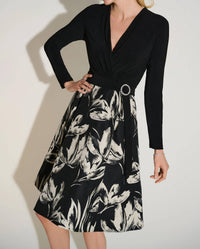 Joseph Ribkoff Floral Jacquard Fit And Flare Dress in black off white - women's dress - alternate view