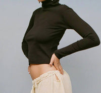 GIL RODRIGUEZ Turtleneck Long Sleeve Bellevue Tee in chocolate - women's long sleeve top - alternate view