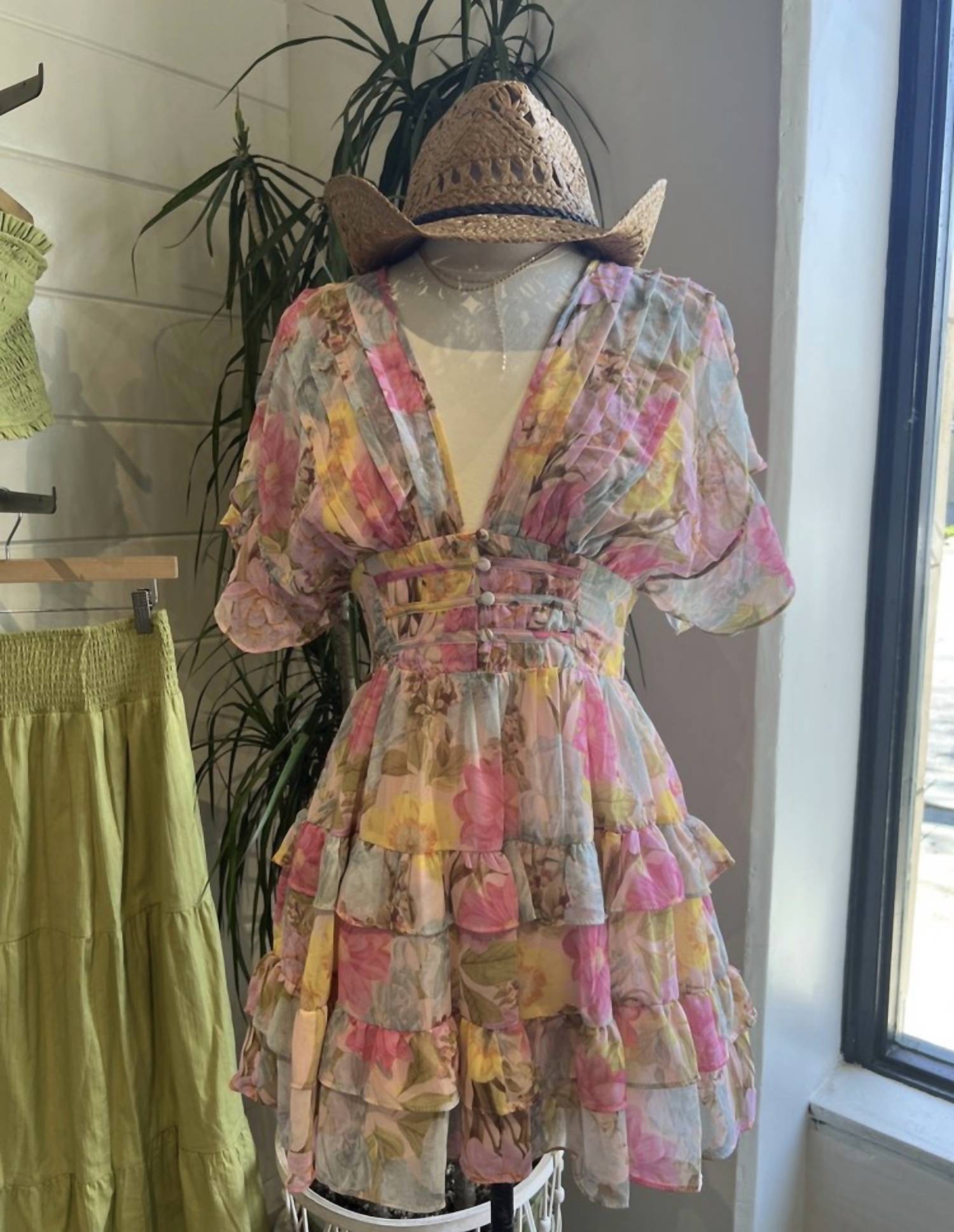 OLIVACEOUS Floral Mini Dress in pastel multi - women's dress - detail view