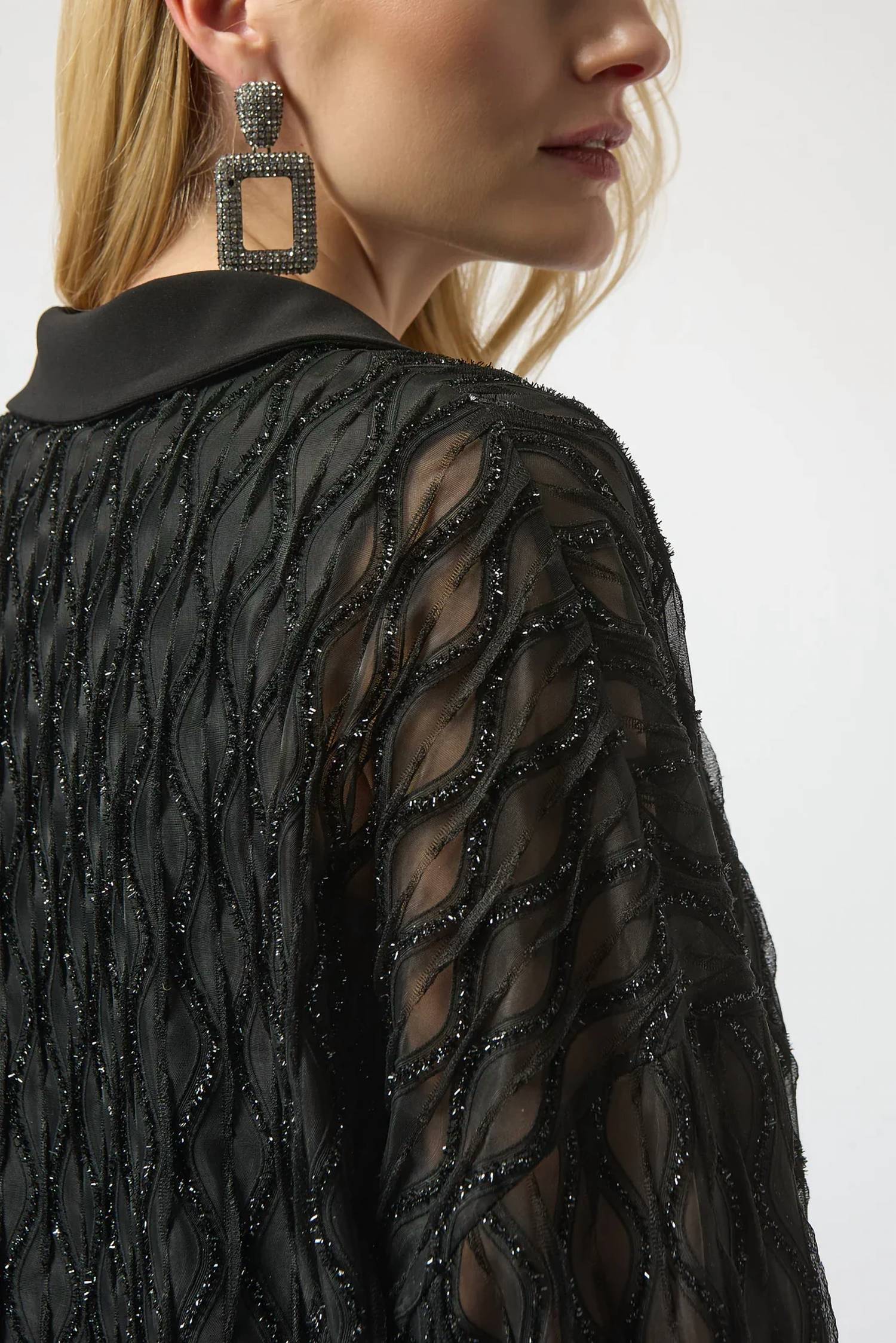 Joseph Ribkoff - Beaded V-neck Collared Long Sleeve Top