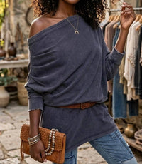 Little Secret Of Mine - Asymmetric Oversized Off-shoulder Tunic