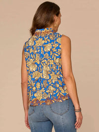 Democracy - Sleeveless Half Placket Printed Embroidered Woven Top