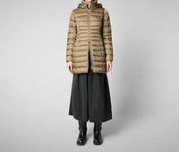 SAVE THE DUCK Reese Hooded Puffer Coat in husk green - women's top