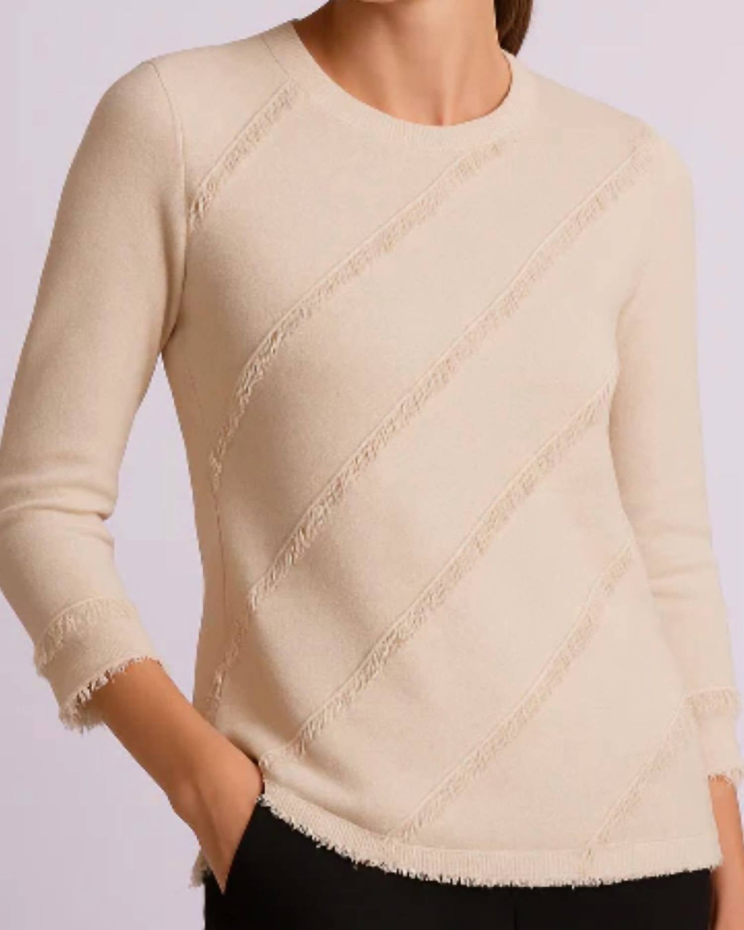J'Envie/Eli Sorrento Fringe Top in wheat white - women's blouse - detail view