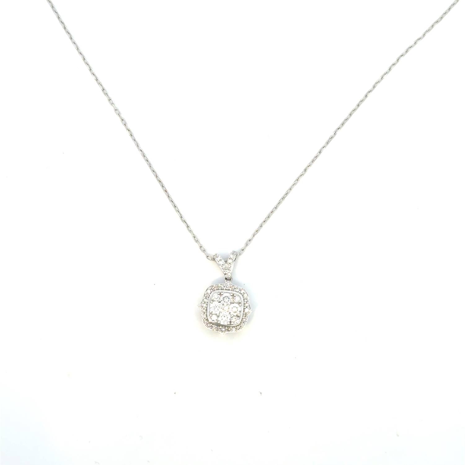 Aamiaa - 0.61 Carat Natural Diamond Cushion Halo Cluster Pendant
