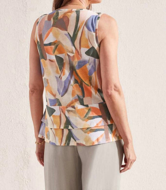 Tribal - Flowy Double-peplum Sleeveless Top