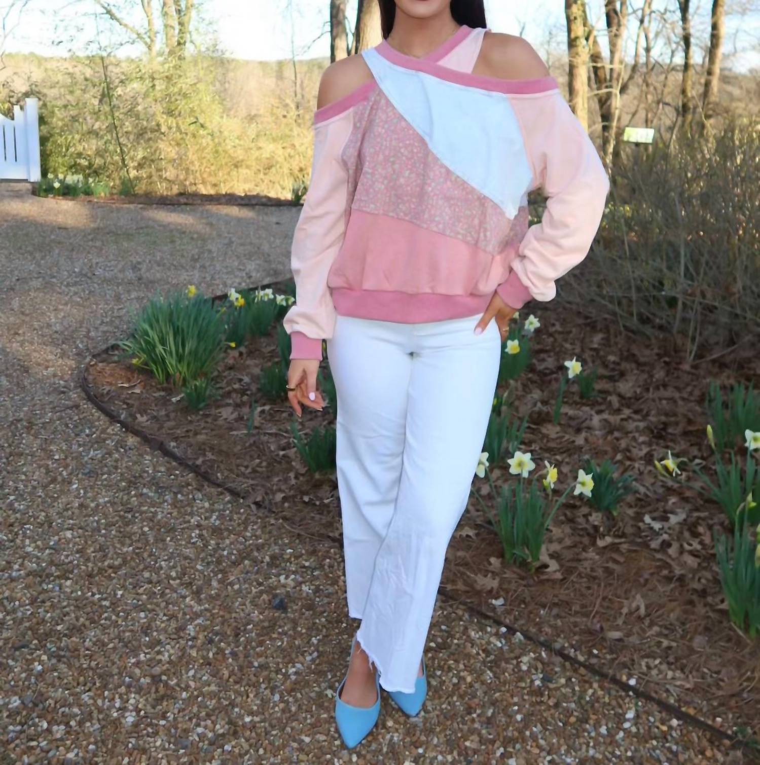 Oli & Hali - Washed Fabric Mixed Cutout Shoulder Tunic
