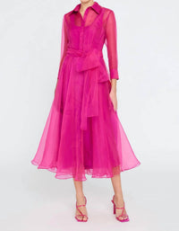 THEIA Starlette Organza Shirt Dress in sunset fuchsia - women's dress