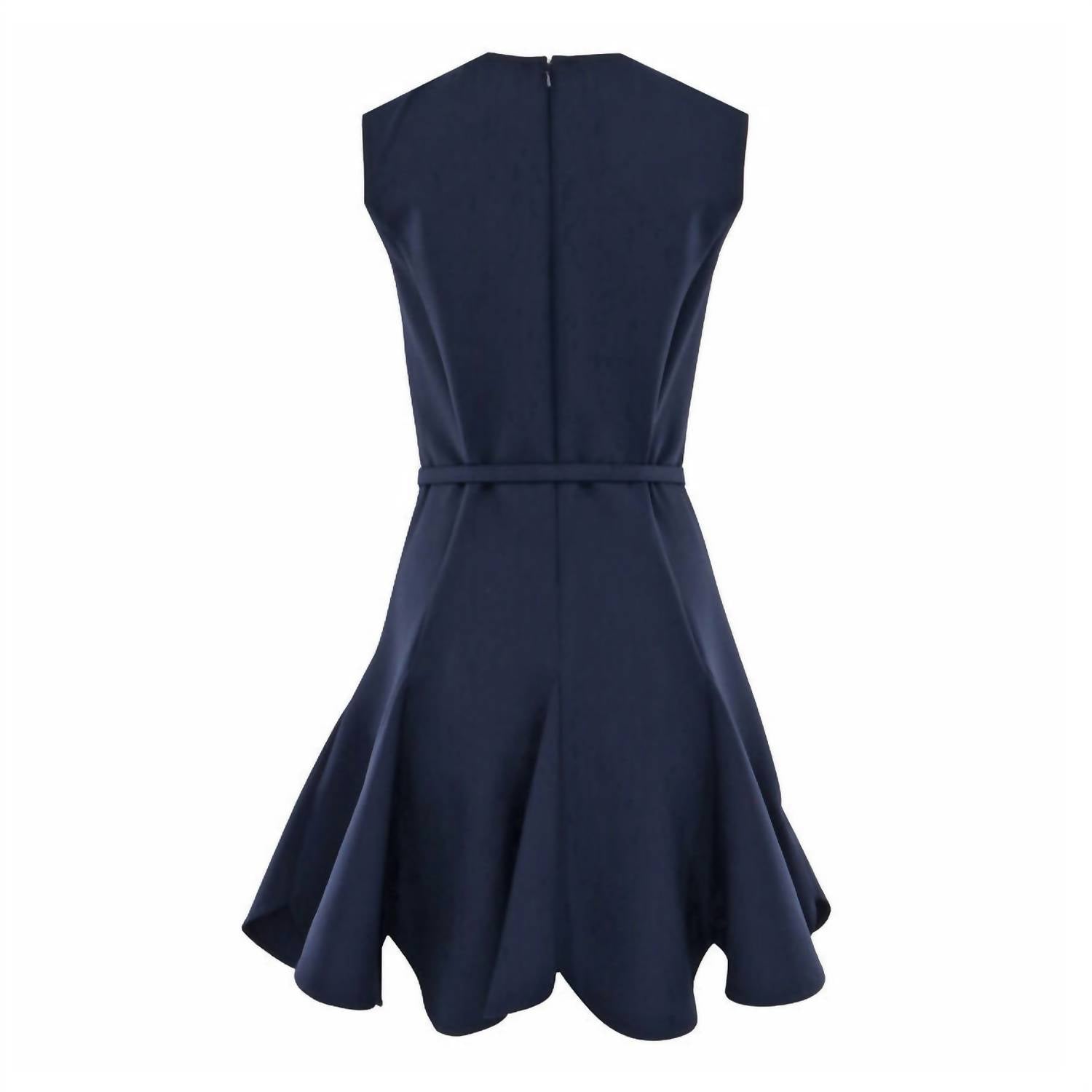 Oscar De La Renta - Women's Sleeveless Scallop Hem Dress With Belt