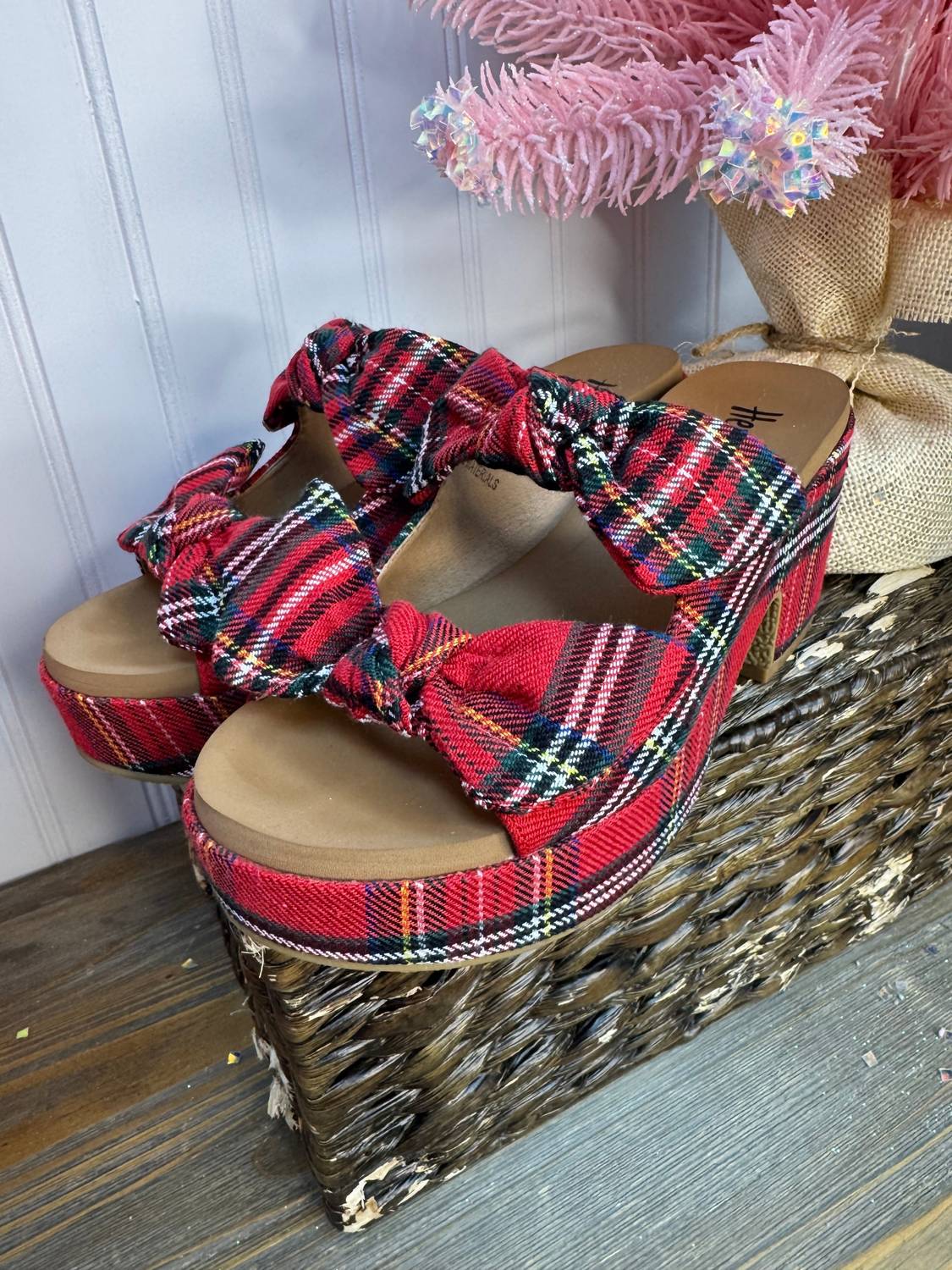 Corkys Footwear - Women's Put A Bow On It Holiday Plaid Wedge Shoes