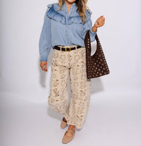 Ee:Some - Snow Washed Denim Ruffle Top
