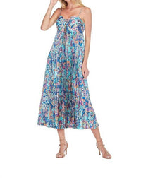 Joy Joy Bustier Pleated Midi Dress in lush paisley - women's dress
