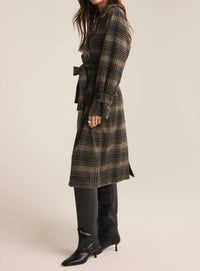 Z Supply Women's Jackie Plaid Trench Coat in latte - women's jacket - alternate view