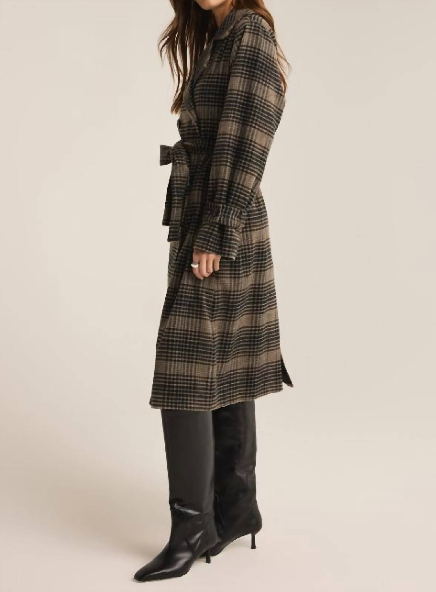 Z Supply Women's Jackie Plaid Trench Coat in latte - women's jacket - alternate view