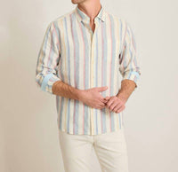 TOMMY BAHAMA Las Mantas Stripe Linen Shirt in sandstone - men's shirt
