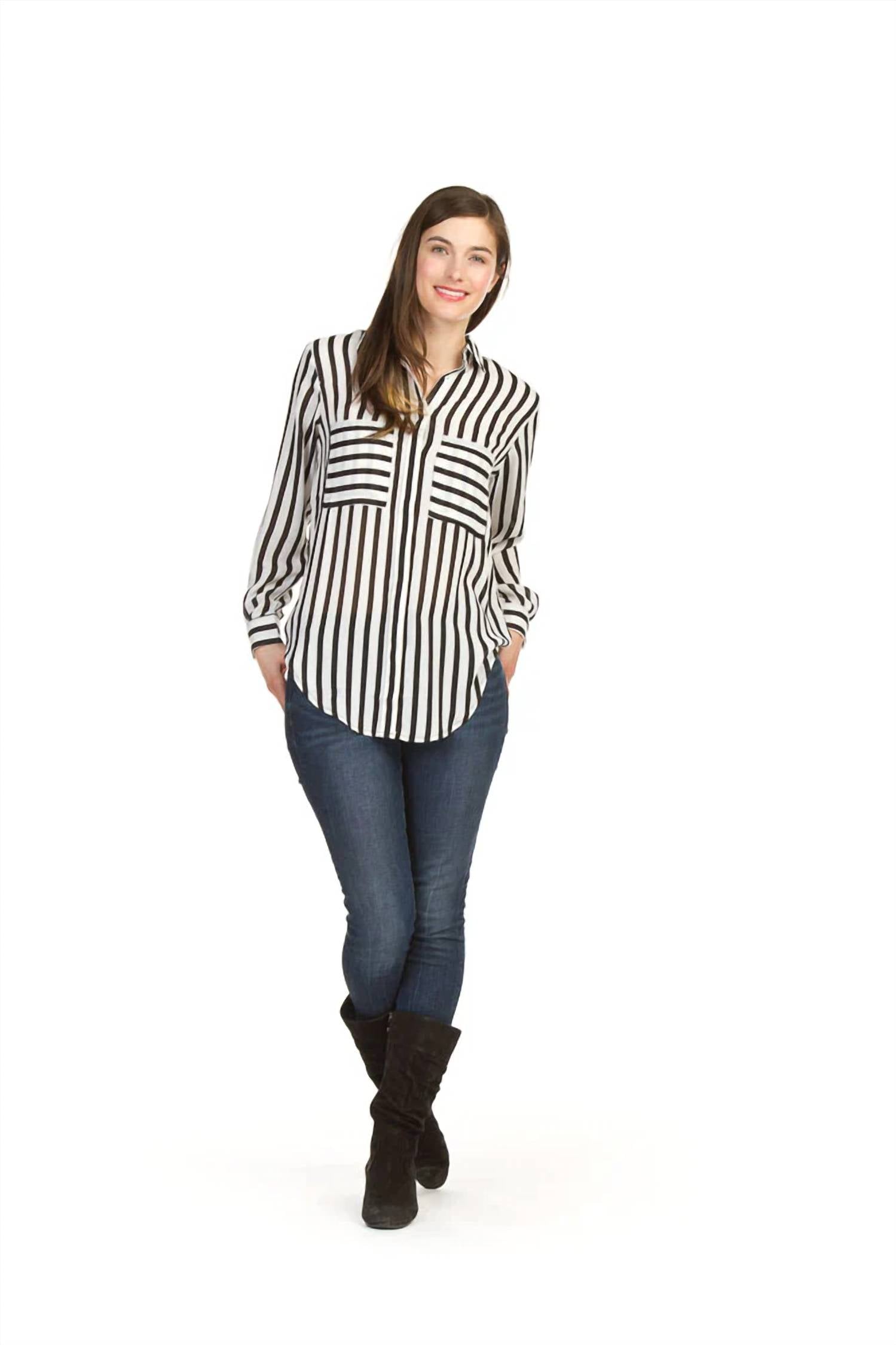 Papillon - Stripe Hi Low Shirt With Pocket