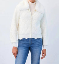 FDJ Diana Detachable Collar Sweater Bomber Jacket in creme - women's jacket