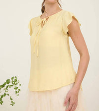 Mine - Ladder Lace Trim Ruffle Sleeve Top