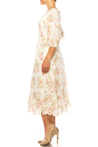 52Seven - Three Quarter Sleeve Floral Midi Dress