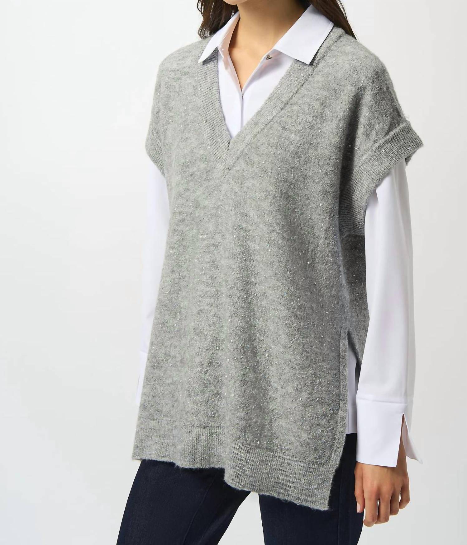 Joseph Ribkoff - V-neck Sequined Sleeveless Tunic Top