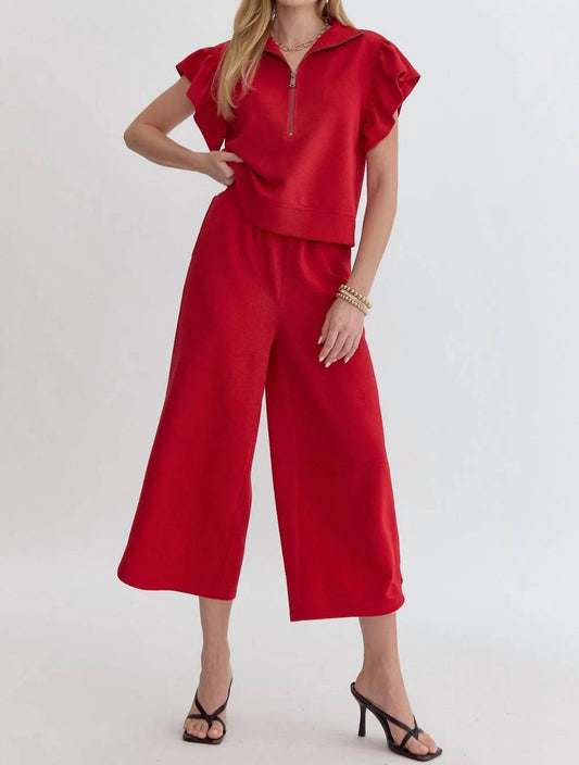 Entro - Ruffle Sleeve & Cropped Pant Set